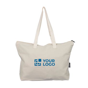 Borsa in policotone riciclato con zip e manici lunghi 330 g/m²