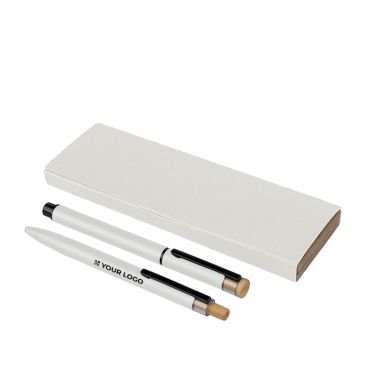 Set penna in alluminio e roller con dettagli in bambù, inchiostro blu