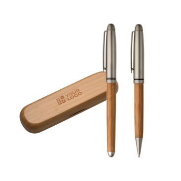 Astuccio in legno con penna e roller vista area di stampa