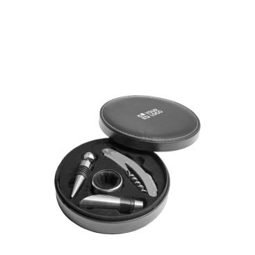 Set da vino in cofanetto circolare con 4 accessori in acciaio inox