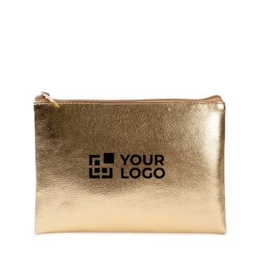Pochette compatto in PU con finitura dorata e zip coordinata