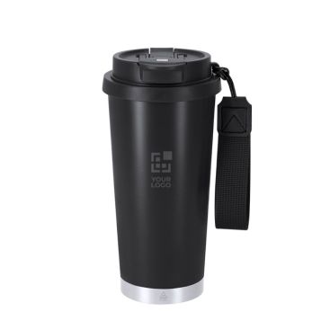 Bicchiere takeaway acciaio inox riciclato e cinghia di trasporto 500ml