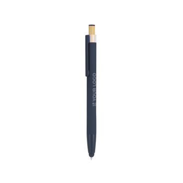 Penna touch in alluminio con pulsante in bambù e inchiostro blu