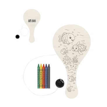 Set di racchette in legno con pallina da colorare con pastelli a cera