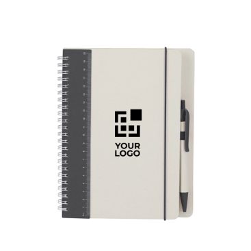 Taccuino in cartone riciclato con penna a inchiostro blu e fogli a righe A5