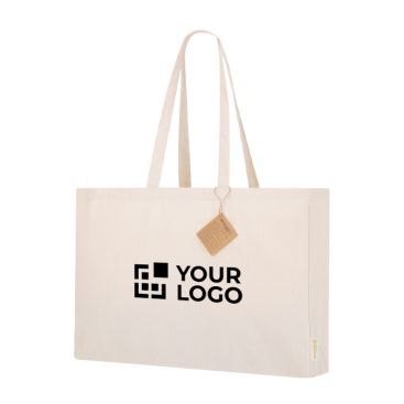 Borsa con soffietto in cotone riciclato con manici lunghi rinforzati 220g/m²