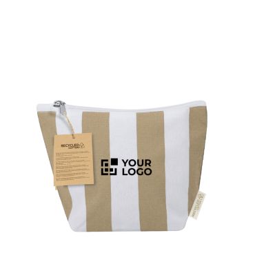 Beauty case a righe con chiusura a zip in cotone riciclato