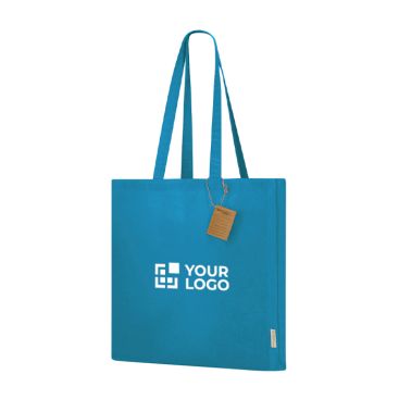 Borsa con soffietto e manici lunghi rinforzati in cotone riciclato 140 g/m²