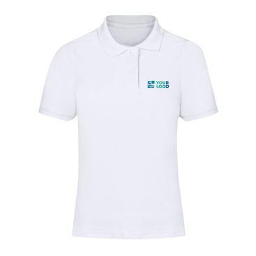 Polo donna a manica corta in cotone piqué bianco, vestibilità femminile 180 g/m²