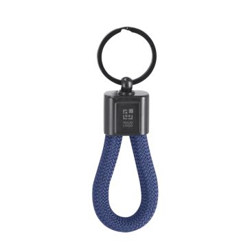 Portachiavi con cordino in poliestere e placca metallizzata per marcatura