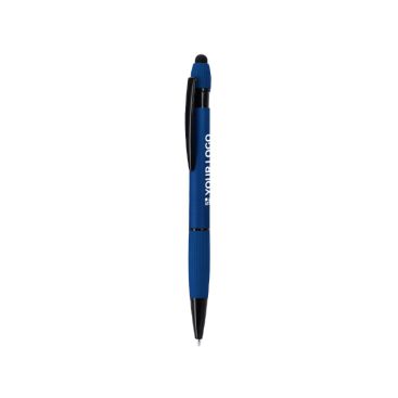 Penna con gommino in alluminio riciclato e finitura gommata, inchiostro blu