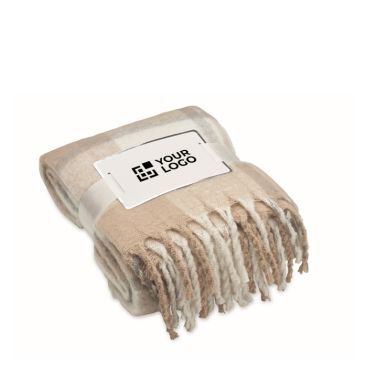 Coperta in poliestere rPET mohair con disegno a quadri e frange