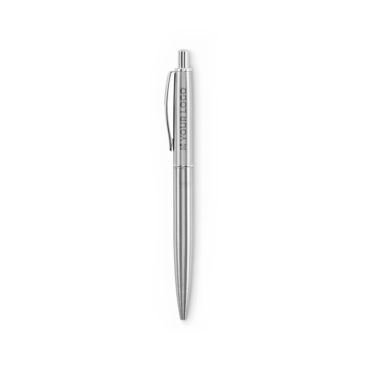 Penna a pulsante in acciaio inox in astuccio con inchiostro blu
