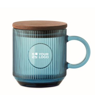 Tazza originale in vetro rigato con coperchio in legno di acacia 300ml
