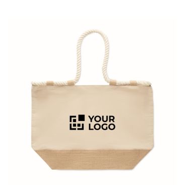 Borsa da spiaggia in cotone con juta e cerniera 280 g/m²