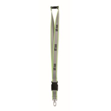 Lanyard riflettente in RPET con chiusura di sicurezza e larghezza di 2,5 cm