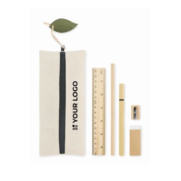 Set da scrittura in borsa di iuta con vari articoli scolastici