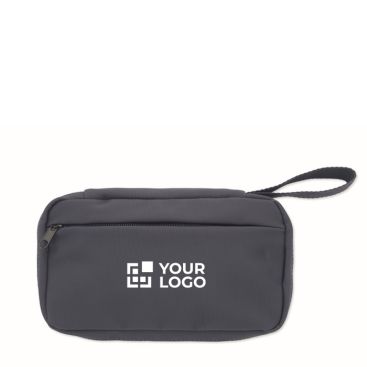 Beauty case compatto in RPET 600D con cerniera e rete interna