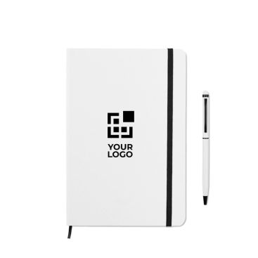 Set di taccuino A5 e penna pubblicitaria vista area di stampa