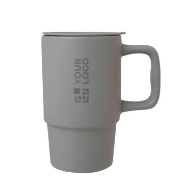 Tazza in ceramica con coperchio in plastica e grande manico 450ml
