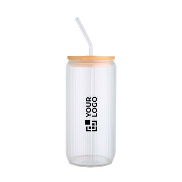 Caraffa in vetro borosilicato con tappo in bambù e cannuccia 500 ml