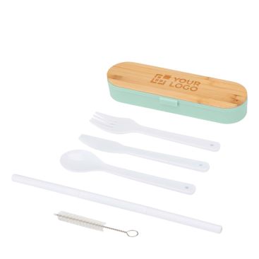 Set di posate riutilizzabili con scatola e coperchio in bambù