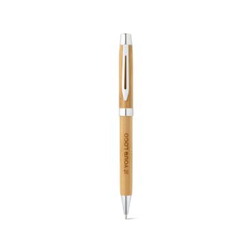 Penna in bambù naturale con clip in metallo e inchiostro blu