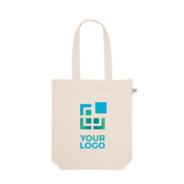 Shopper con logo in cotone con manici lunghi 220g/m²