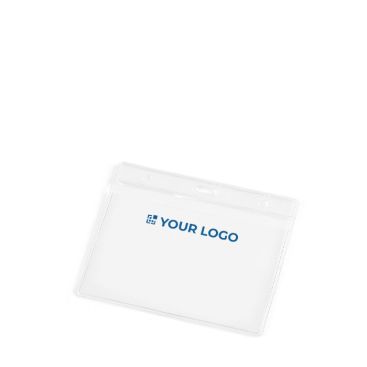 Portabadge orizzontale di plastica con fori per moschettone 11x9 cm