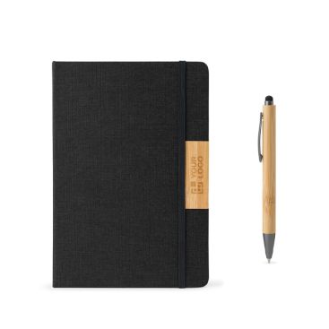 Set blocco note A5 e penna in bambù inchiostro nero pagine a righe