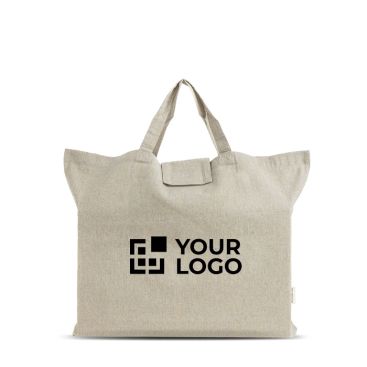 Borsa pieghevole in cotone riciclato con soffietto e manici corti 150 g/m²