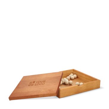 Gioco solitario in scatola di legno che funge da tavolo e contenitore