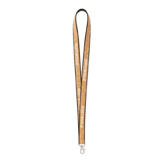 Lanyard su misura realizzato in poliestere e sughero con moschettone