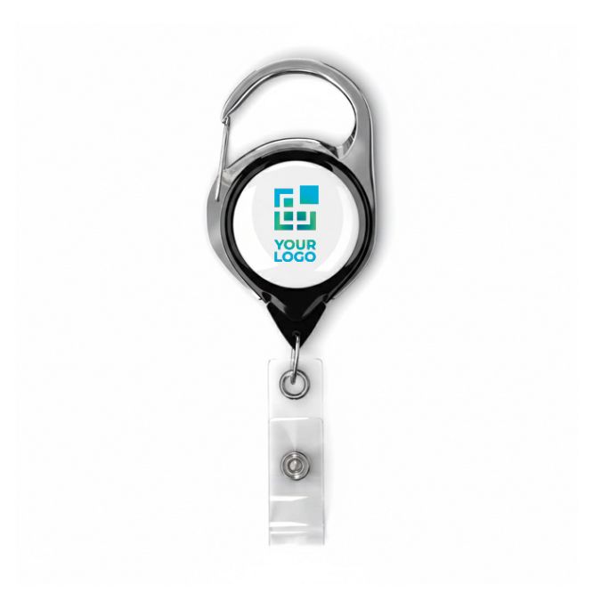 Porta badge retrattile tondo su misura con moschettone e clip