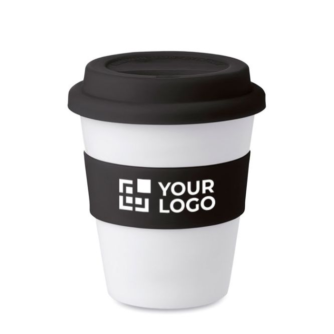 Tazza personalizzata di plastica con coperchio 350ml colore nero