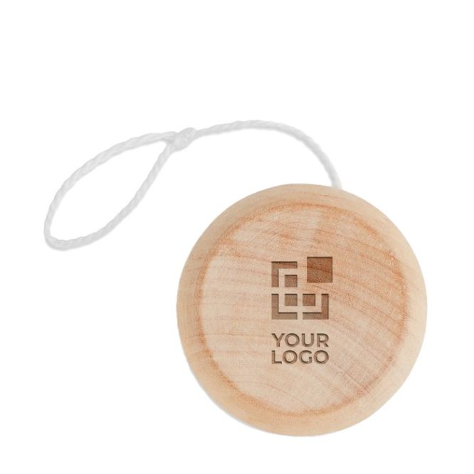 Yoyo pubblicitario di legno vista area di stampa