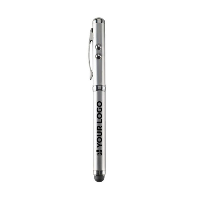 Penna pubblicitaria dotata di punta touch con laser colore argento opaco