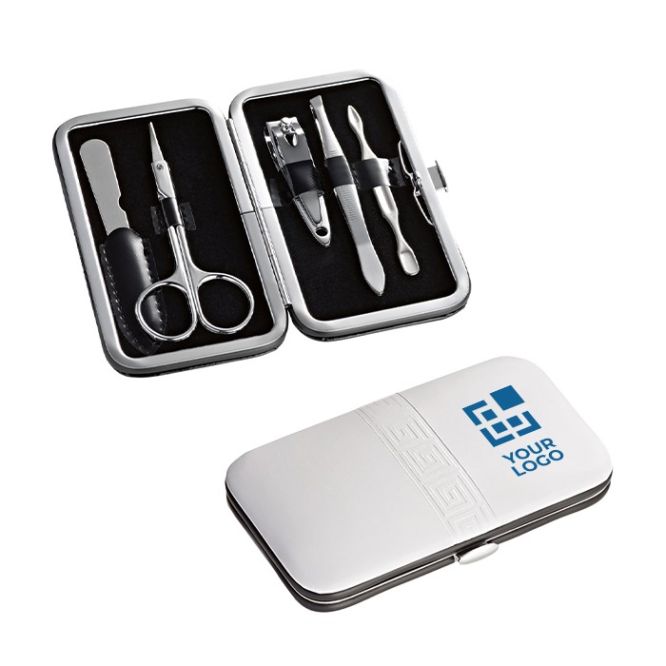 Set esclusivo per la manicure in bianco color bianco con logo