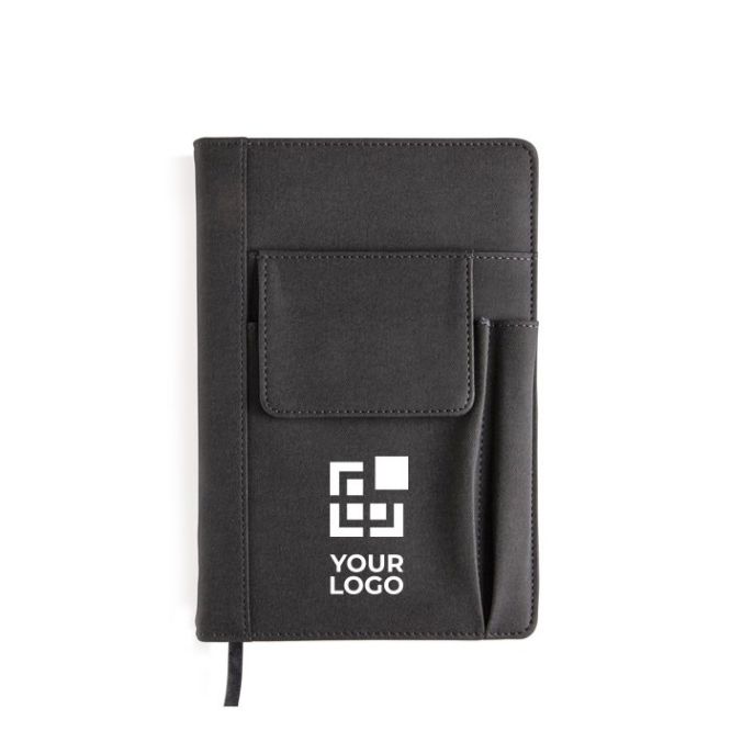 Taccuino con copertina con varie tasche colore nero