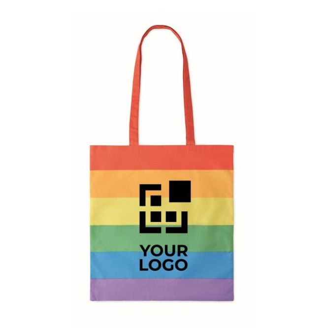 Borsa in cotone con motivo arcobaleno vista area di stampa
