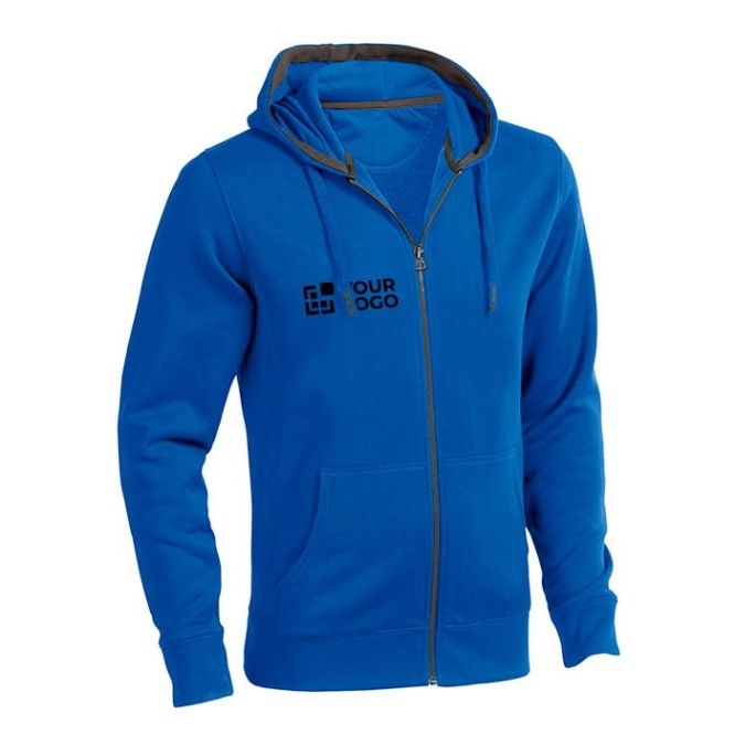 Felpa con cappuccio e zip 300 g/mq vista area di stampa
