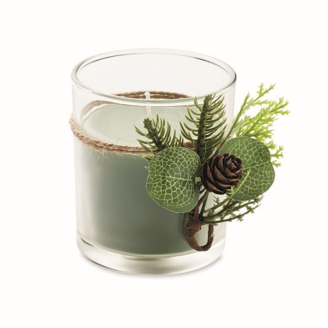 Scatolina con una candela verde da personalizzare color verde prima vista