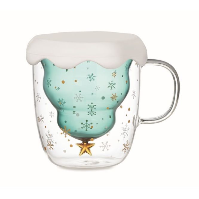 Tazza in vetro borosilicato con abete e stellina color transparente