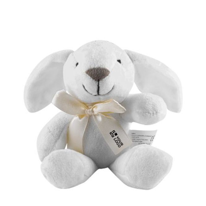 Coniglietto di peluche con fiocchetto personalizzato vista area di stampa