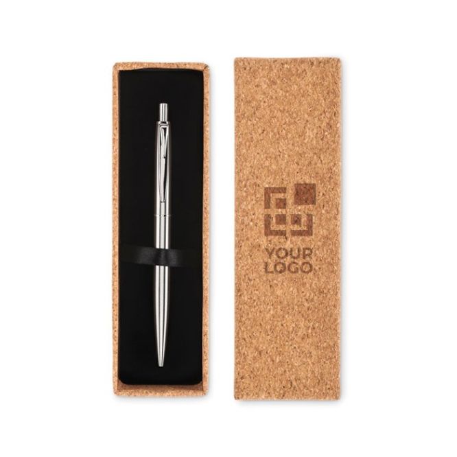Penna in acciaio con scatola di sughero