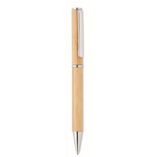 Penna a sfera in bambù con dettagli in metallo color legno