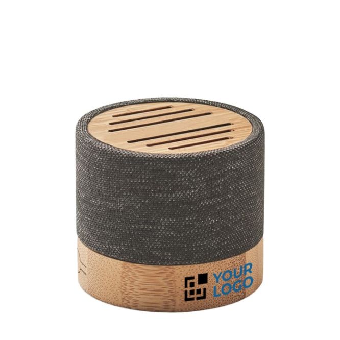 Mini cassa wireless con rivestimento in RPET e bambù vista area di stampa