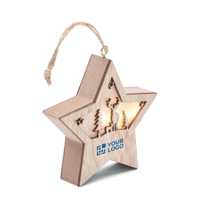 Decorazione natalizia a forma di stella in legno MD con luce vista area di stampa