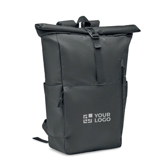 Zaini con tasca per portatile da 15 pollici con chiusura roll top vista area di stampa