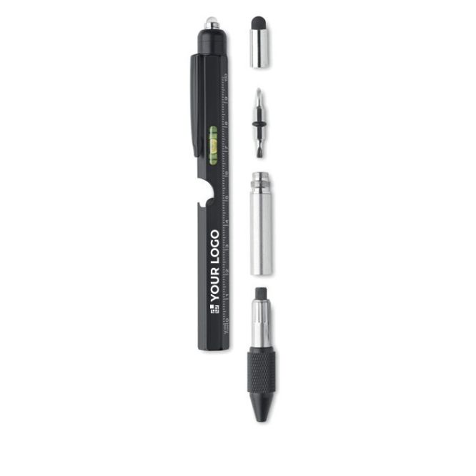 Penna multiuso in acciaio con sistema twist ed inchiostro blu vista area di stampa